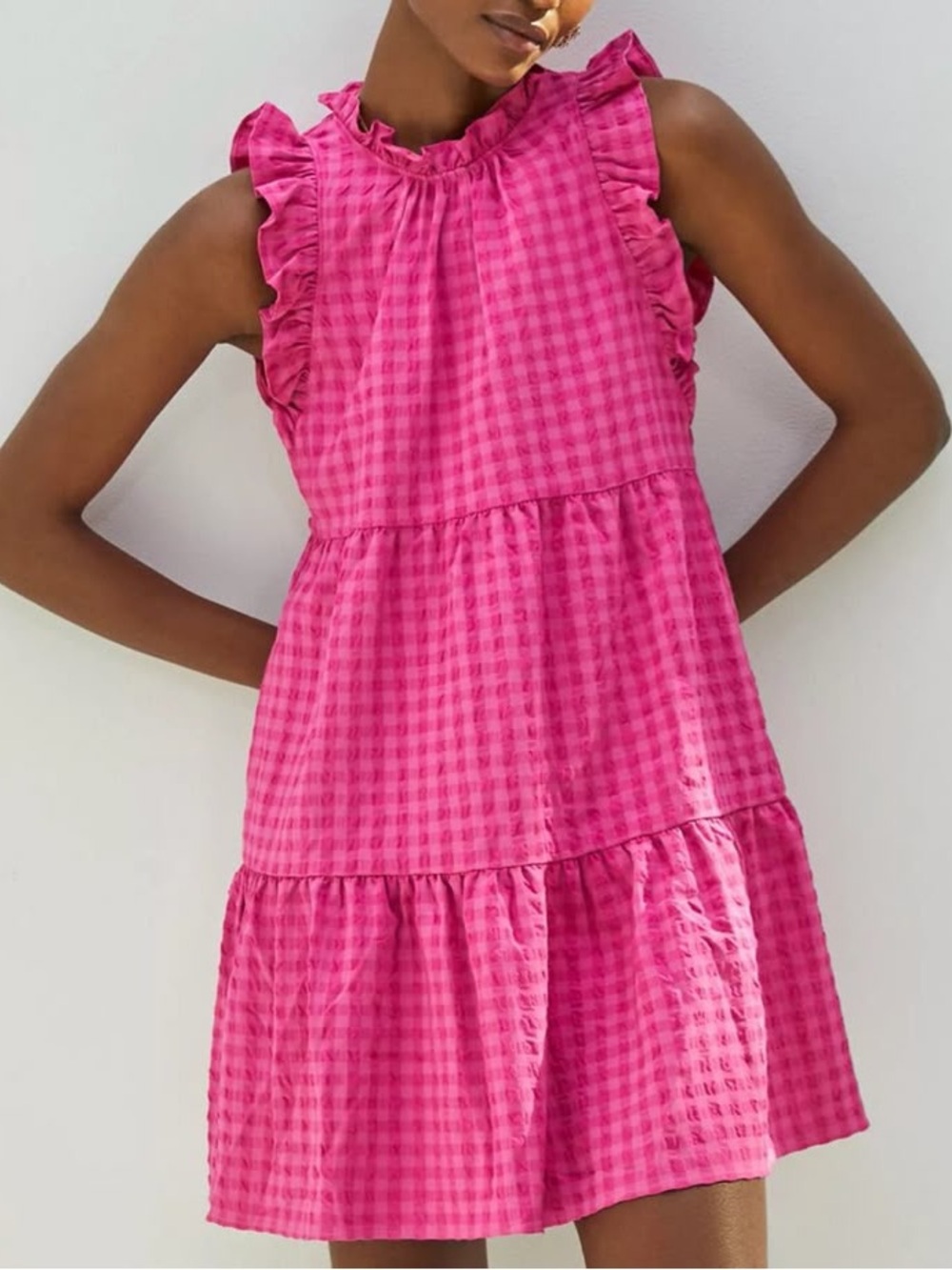 Anthropologie Maeve fuchsia gingham dress